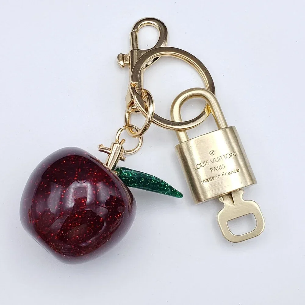 Authentic Louis Vuitton Lock & Key with Unbranded Apple Charm, Keychain